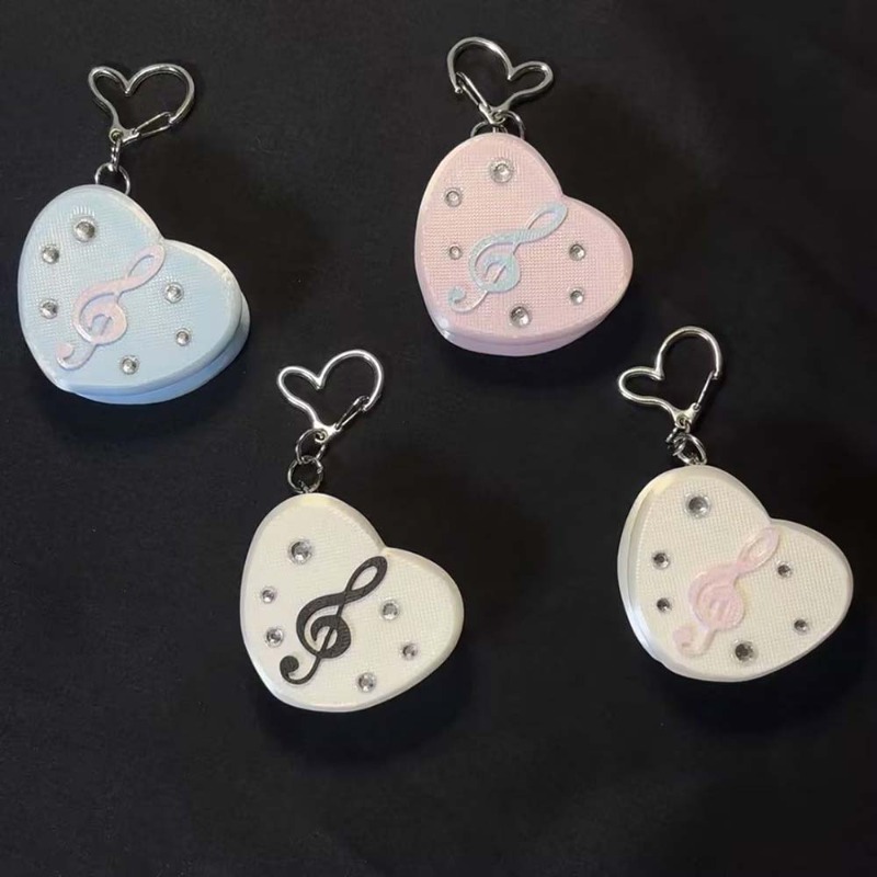 Cable Winder Keychain - ที่เก็บสายเคเบิลรูปหัวใจลายโน้ตดนตรีแบบโกธิค พิมพ์ 3 มิติ ที่แขวนสายหูฟัง พวงกุญแจ