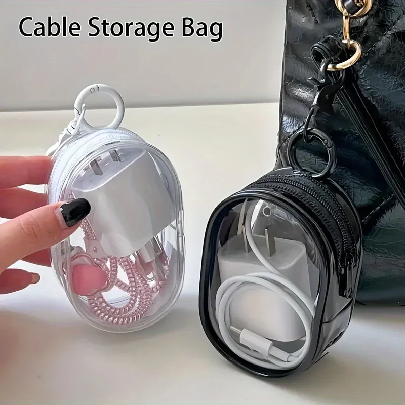 Cable Winder Keychain - กระเป๋าเก็บของแบบมีซิปขนาดเล็กพกพาสะดวก - ที่จัดเก็บสายชาร์จและหูฟังแบบประหยัดพื้นที่ พร้อมห่วงพวงกุญแจอเนกประสงค์